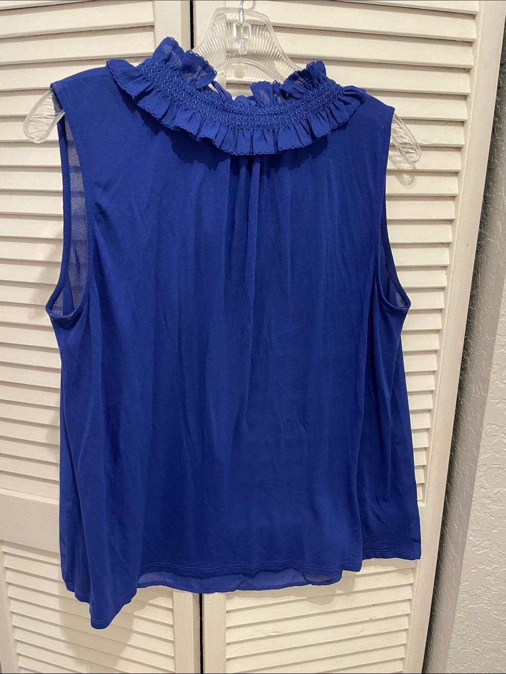 LOFT Cobalt Blue Ruffle Tie-Neck Sleeveless Top - Picture 6 of 6